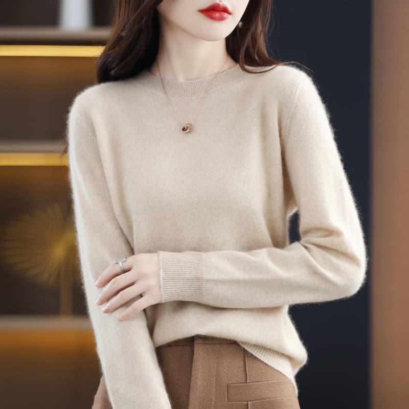 New Autumn/Winter 100% Pure Wool Sweater for Women, Low Round Neck, Loose Fit, Cashmere-Like, Anti-Pilling, Top-Selling Style