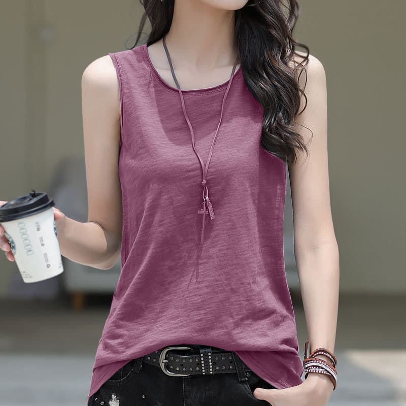 Bamboo Cotton Sleeveless T-Shirt Women's Vest Outer Wear 2025 New Summer Pure Cotton Bottoming Shirt Versatile Loose Top