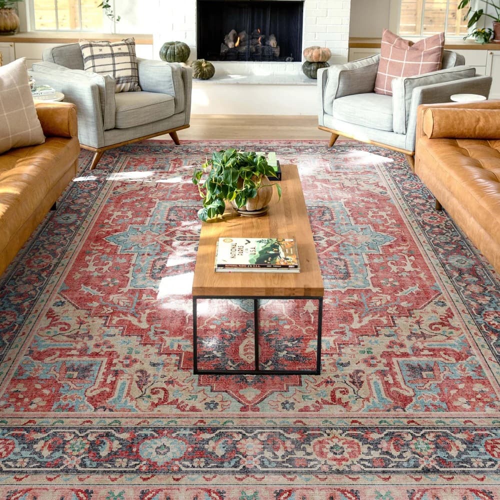 Amazon Living Room Sofa Carpet Large Area Full Cover Easy to Clean Dirty Resistant Carpet Persian Style Retro Floral Carpet