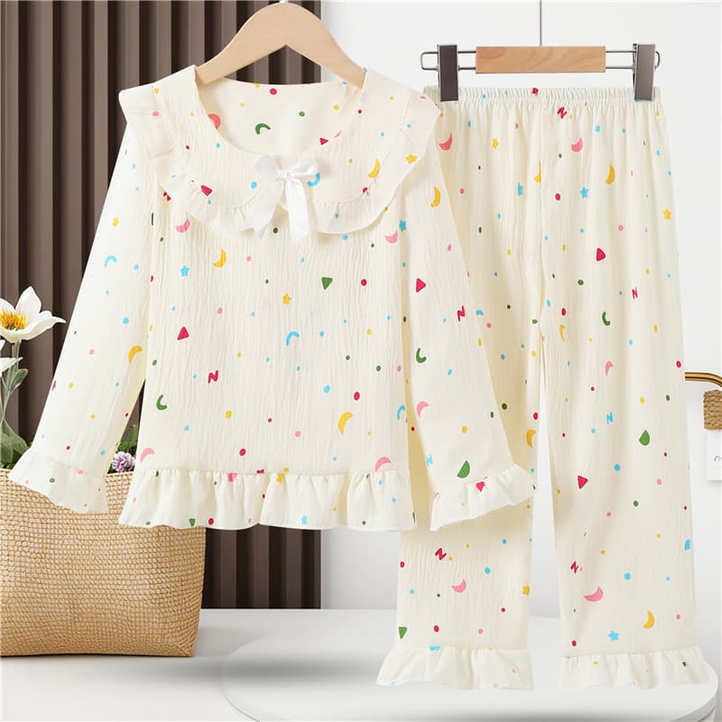 Children's Pajamas Spring and Autumn Long Sleeve New Cloud Cotton Princess Doll Collar Cartoon Thin Girls Home Clothes Set