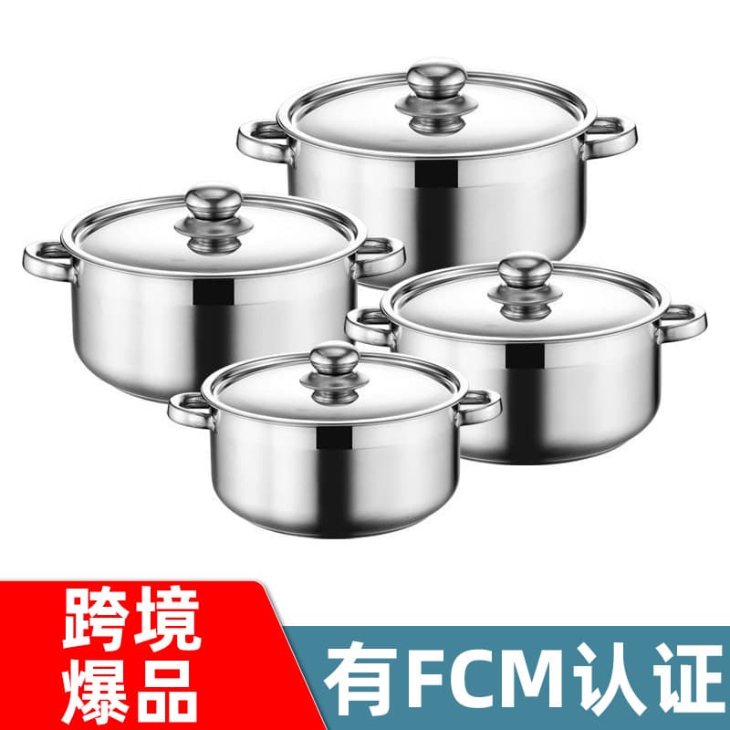 Support Labeling and Drop Shipping Stainless Steel Cookware Set 4-Piece Cross-Border 8-Piece Anti-Overflow Stockpot Kitchenware Factory Wholesale