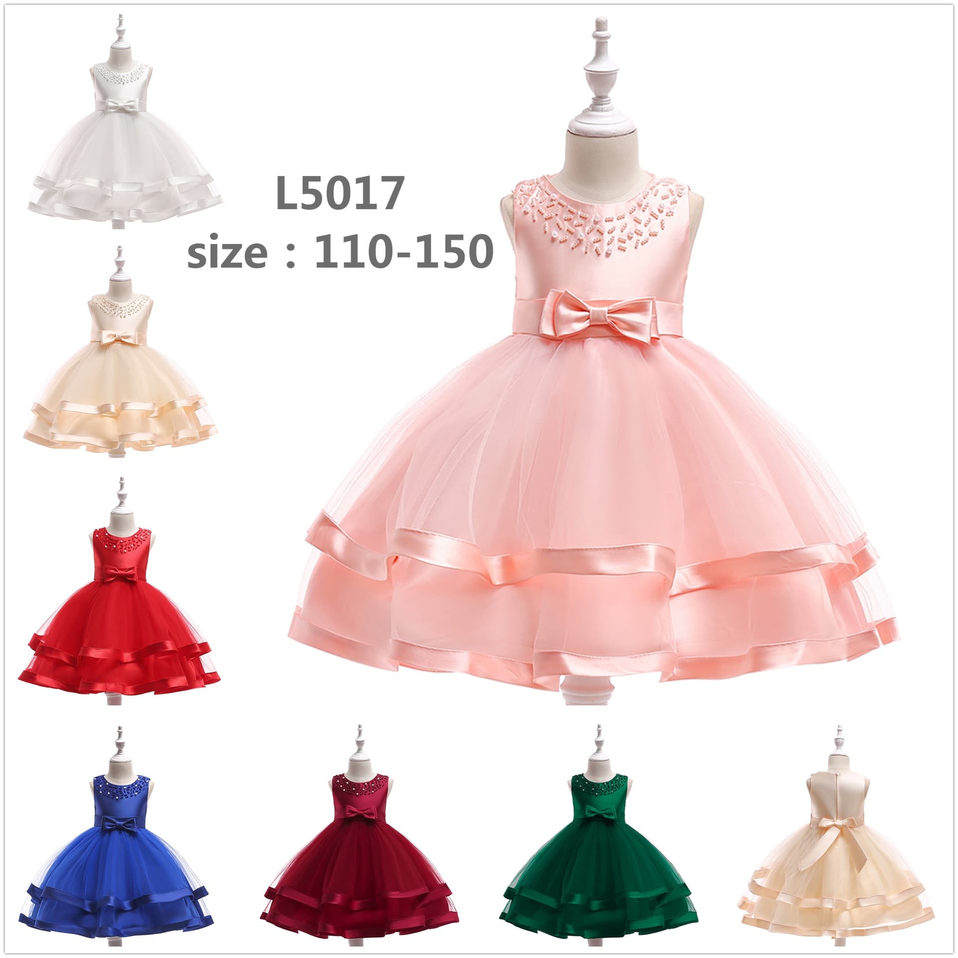 2024 New Children's Princess Dress Round Neck Embellished Cake Skirt Ribbon Flower Girl Wedding Dress Medium To Large Kids