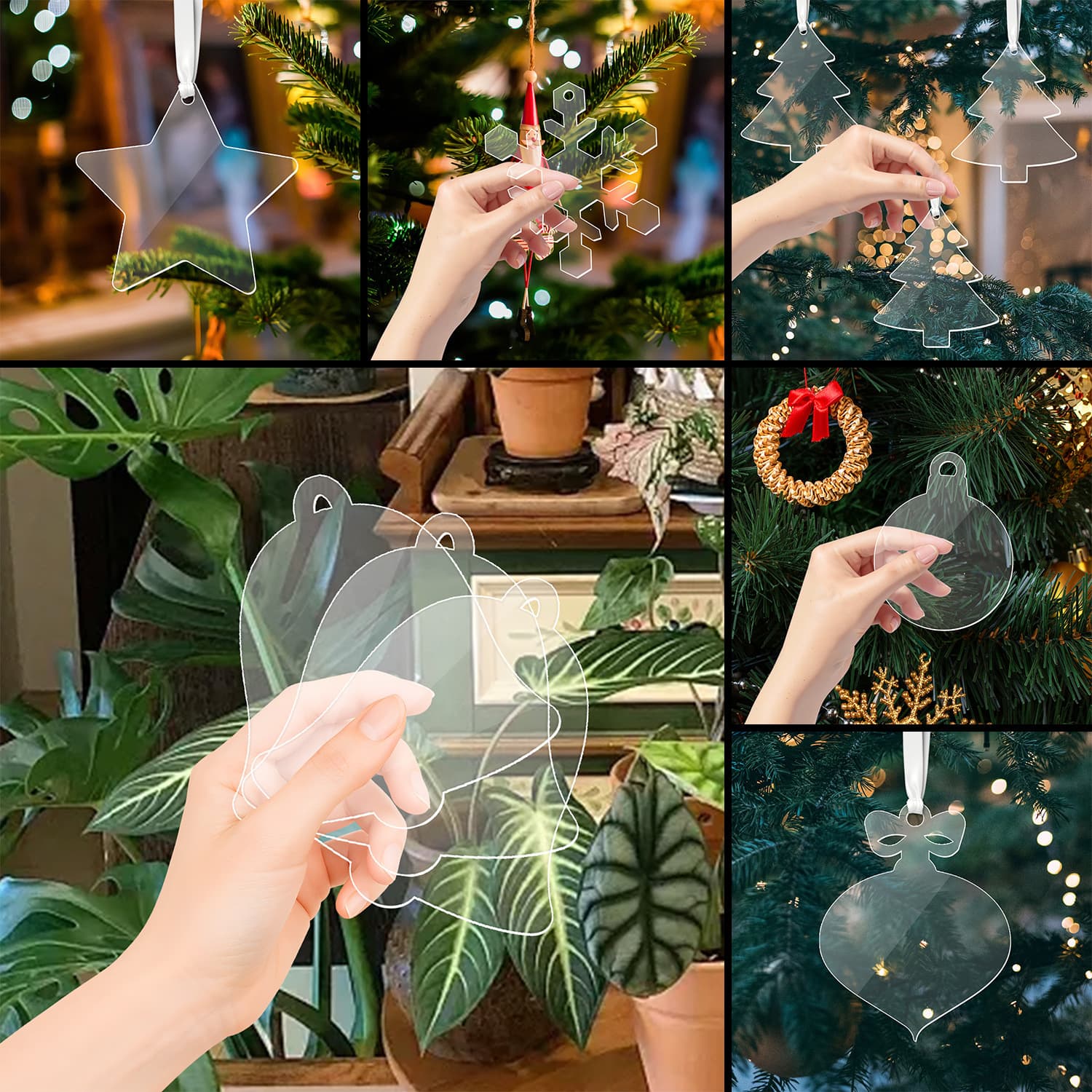Cross-border Amazon Foreign Trade Christmas Decoration Snowflake with Holes Blank Transparent Acrylic Sheets Holiday Hanging Ornaments