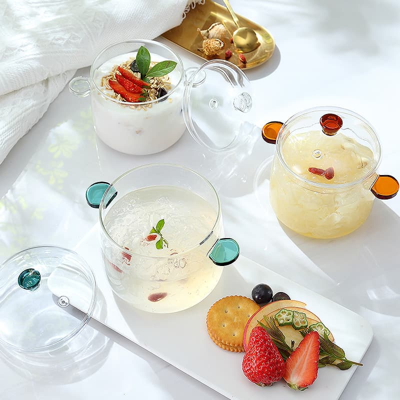 Bird's Nest Steamer Pot, Double-Boiled, Household Glass with Lid, Hotel Restaurant Dessert Soup Pot, Supplement, Light Luxury, High Temperature Resistant