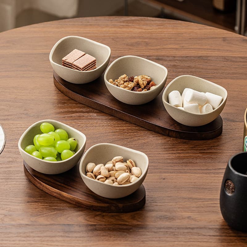 Wholesale Rustic Stoneware Snack Plates, Home Tea Table Multi-Compartment Dessert Bowls, Niche High-End Tableware, Fruit Plates