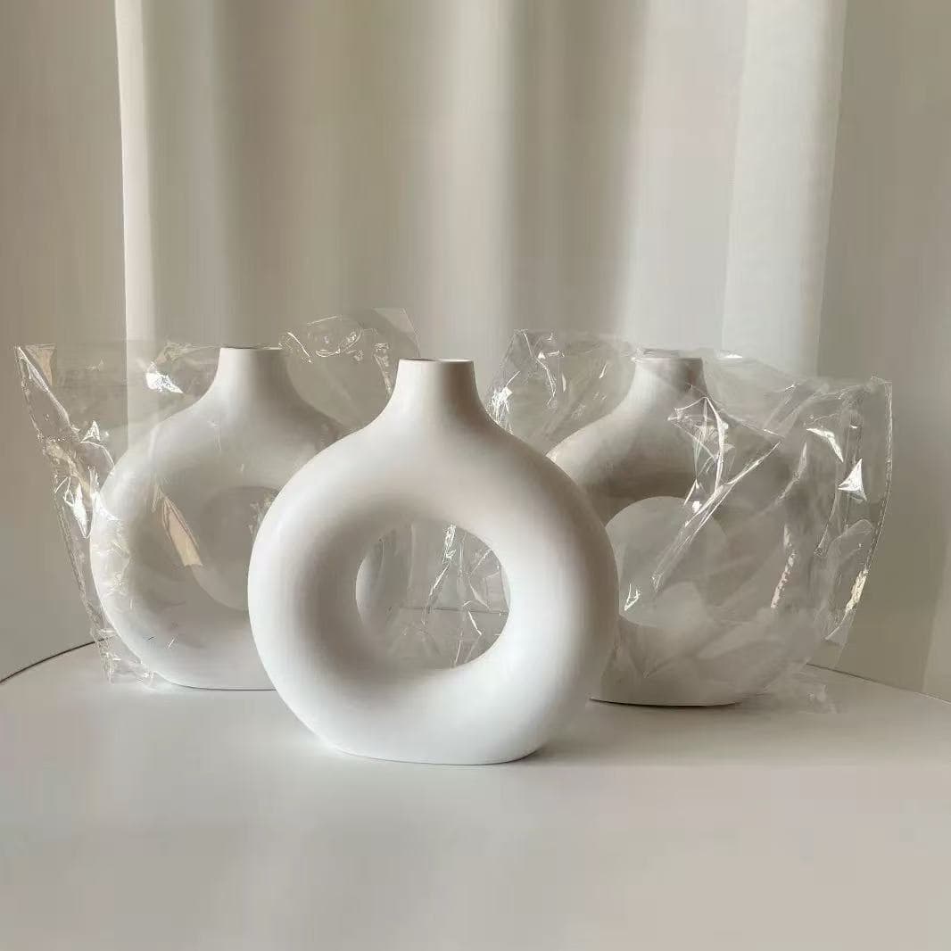 Cross-Border New Chinese Style Plastic Vase Imitation Ceramic Decorative Small Vase Hanging Bell Single Branch Flowerpot Donut Circle Vase