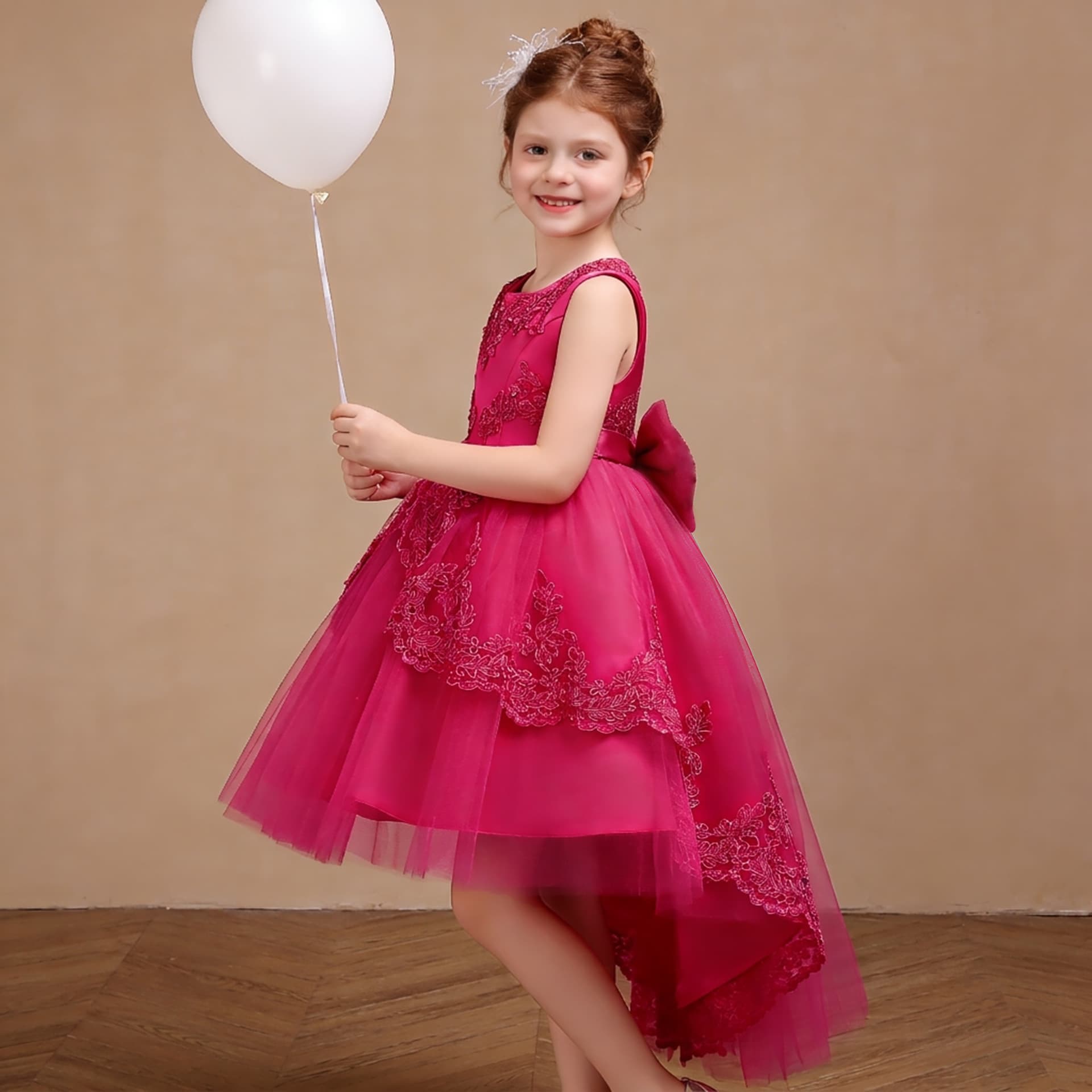 Girls' Princess Dress Embroidered Lace Skirt Children's Formal Wear Cotton Polyester Blend Fabric Tailored Puffy Skirt