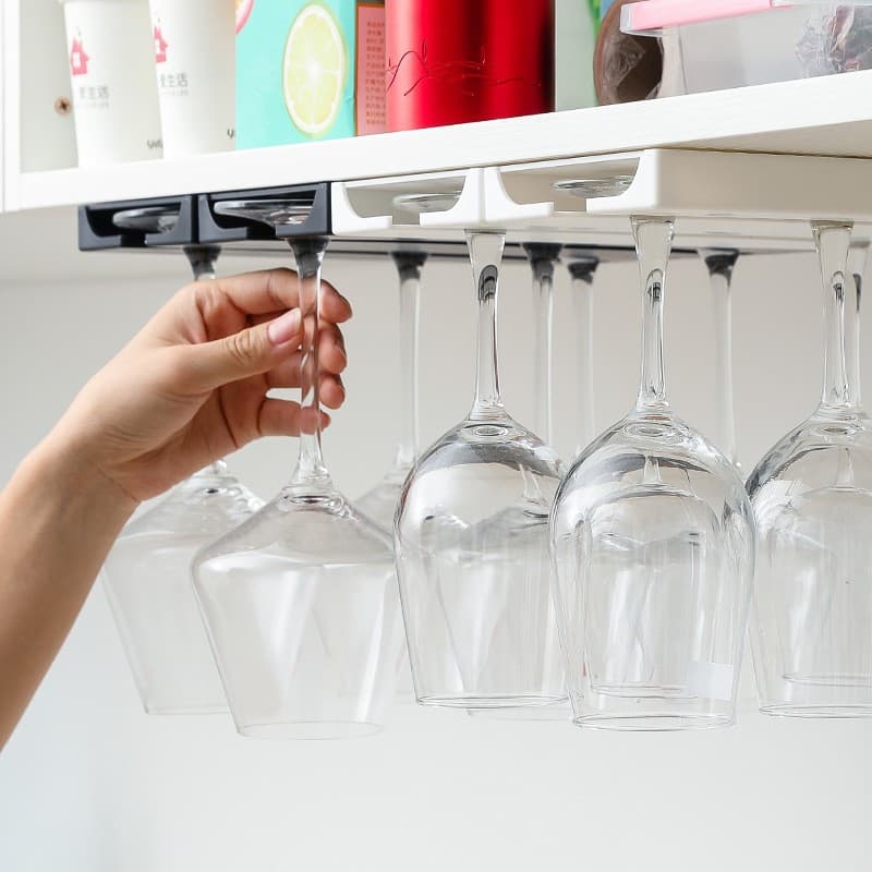No-Drill Wine Glass Rack Kitchen Living Room Plastic Hanging Rack Home Stemware Wine Glass Display Shelf
