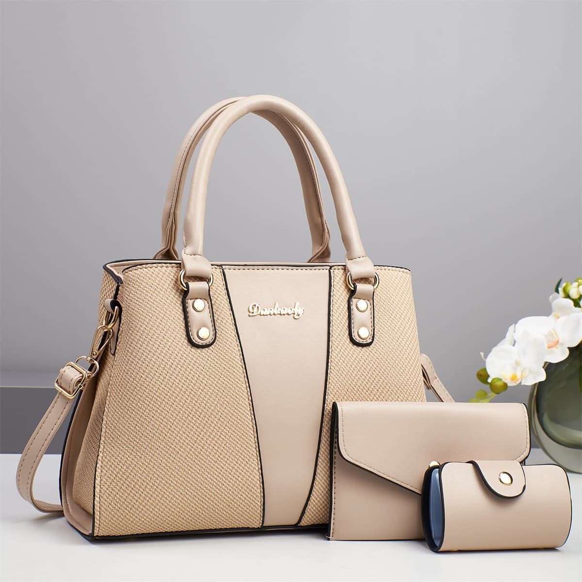 New Patchwork Contrast Color Fashion Tote Bag High-Capacity Three-Piece Set Mother-Child Bag Cross-Border Versatile Shoulder Bag