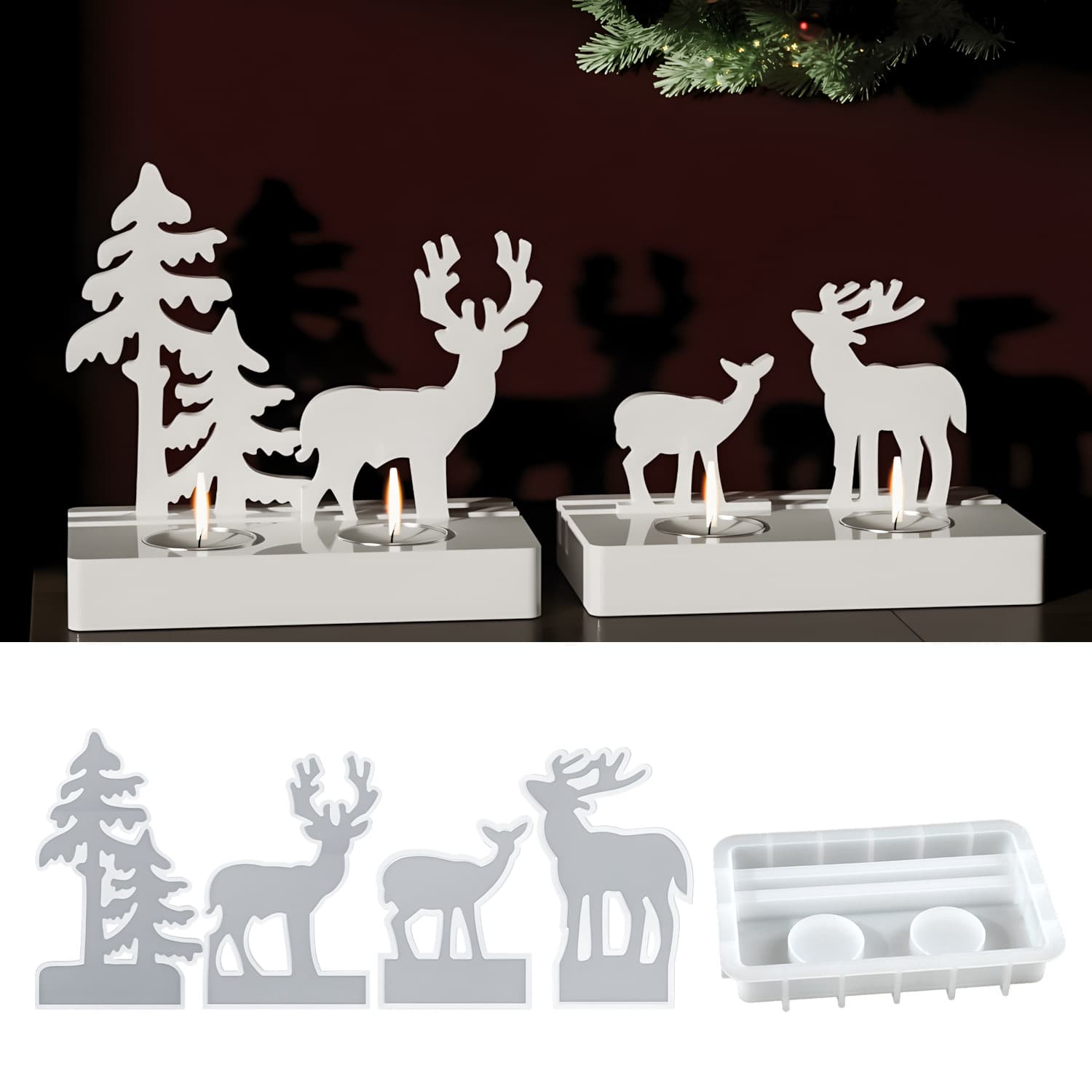Proud diy standing elk ornaments glue mold high and short Christmas tree plaster ornaments silicone mold