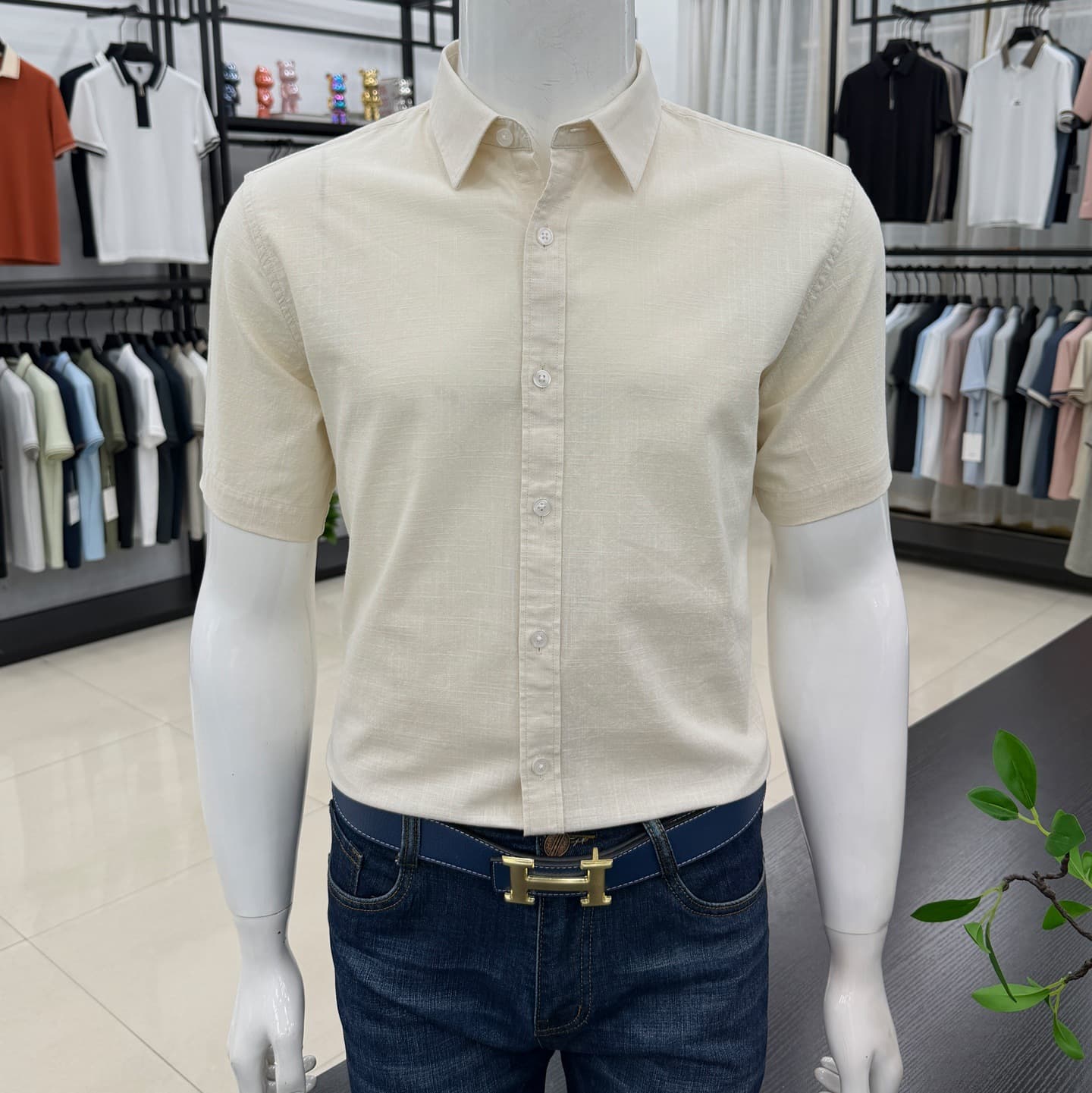 Pure Cotton Short Sleeve Shirt Men's New Summer Business Casual Wrinkle-Free Breathable Linen Shirt Cardigan 26