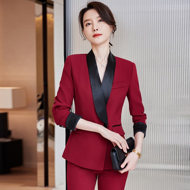 2024 Black and Red Contrast Color Suit Professional Women's Pants Suit Spring and Autumn Suit Jacket Wedding Banquet Mother-in-law Dress Host