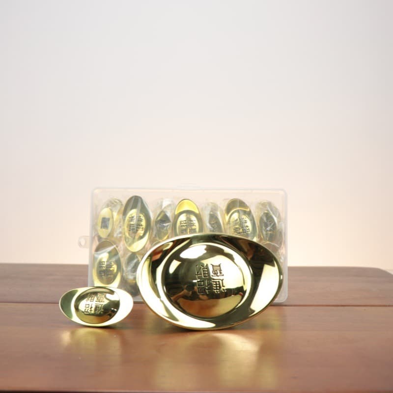 Solid Gold Ingot Brass Ornament Prop, God of Wealth Living Room Treasure Basin Decor, Opening/Relocation Craft Gift