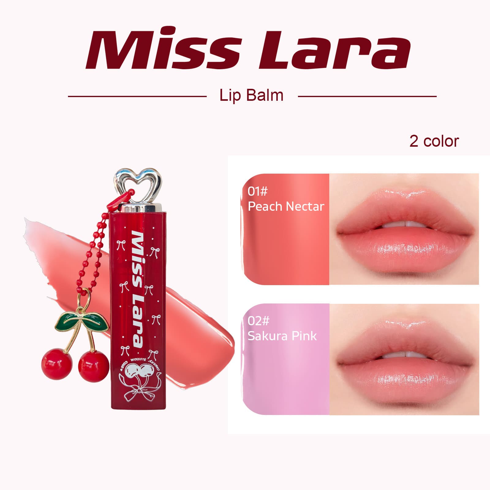 Miss Lara Cherry Color-Changing Lip Balm, Heart Charm Temperature-Sensitive Tinted Lip Gloss, Hydrating Moisturizing Lipstick