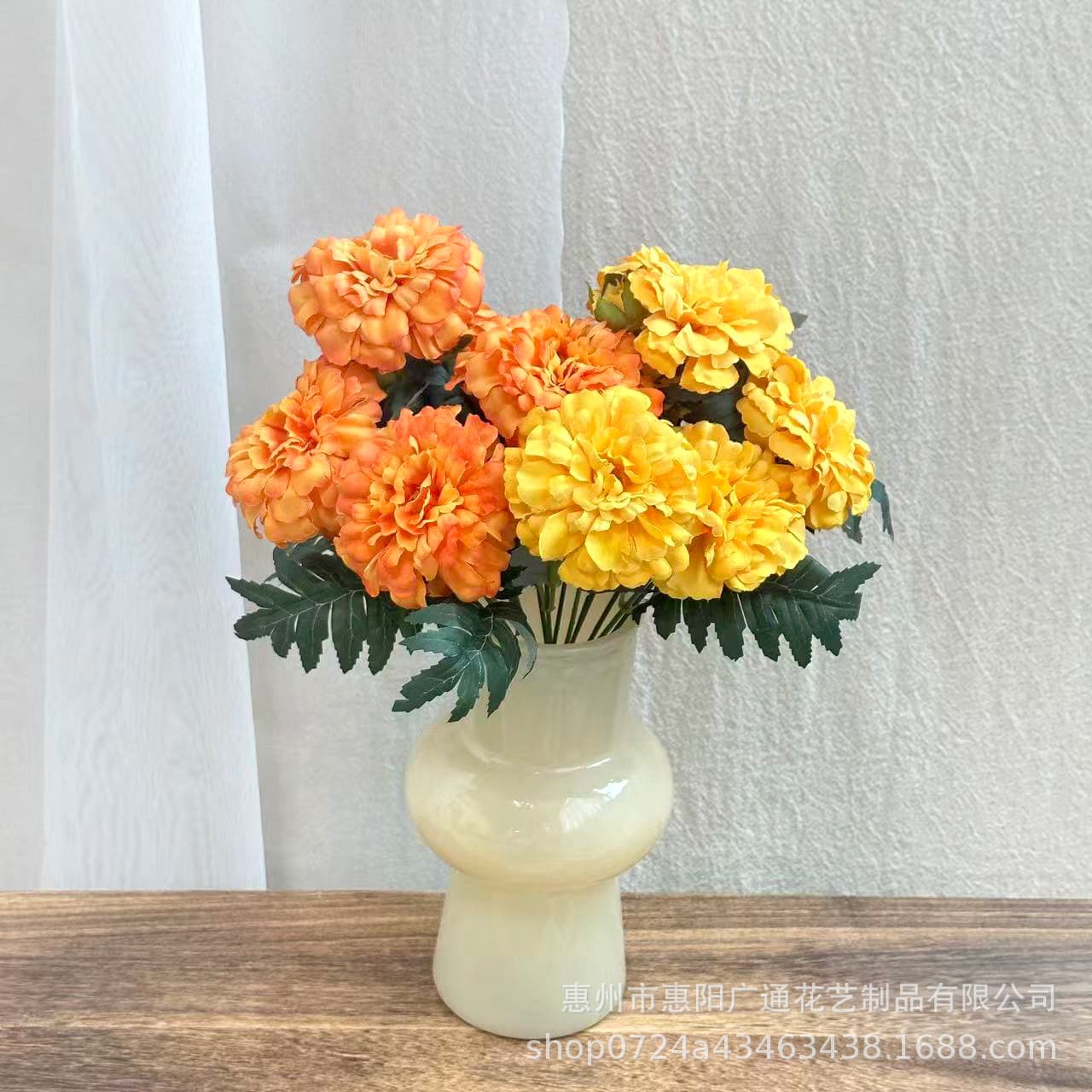 High-End 7-Head Marigold Bouquet for Day of the Dead, Cross-Border Wholesale, Qingming Festival Offerings, Artificial Chrysanthemum Bouquet, Silk Flower Arrangement