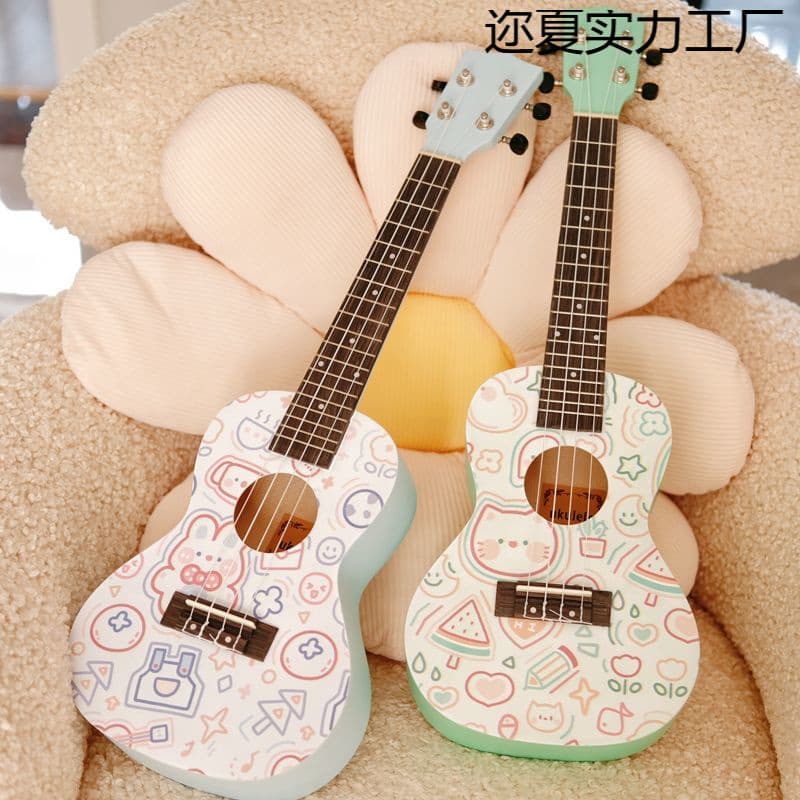 Beginner Ukulele for Adults, Men, Women, Students, and Children, Zero-Experience Instrument with Mahogany Doodle Design