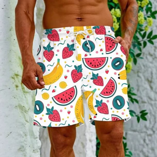 Men's Cartoon Fruit Beach Shorts 3D Print Plant Swim Trunks Summer Quick-Dry Board Shorts Hawaiian Party Shorts