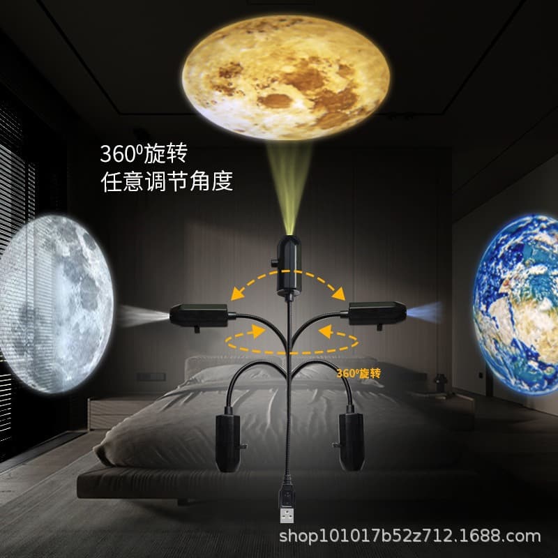 Cross-border USB Car Portable Bedroom Starry Sky Light Creative Planet Moon Light Starry Sky Ambience Projection Night Light