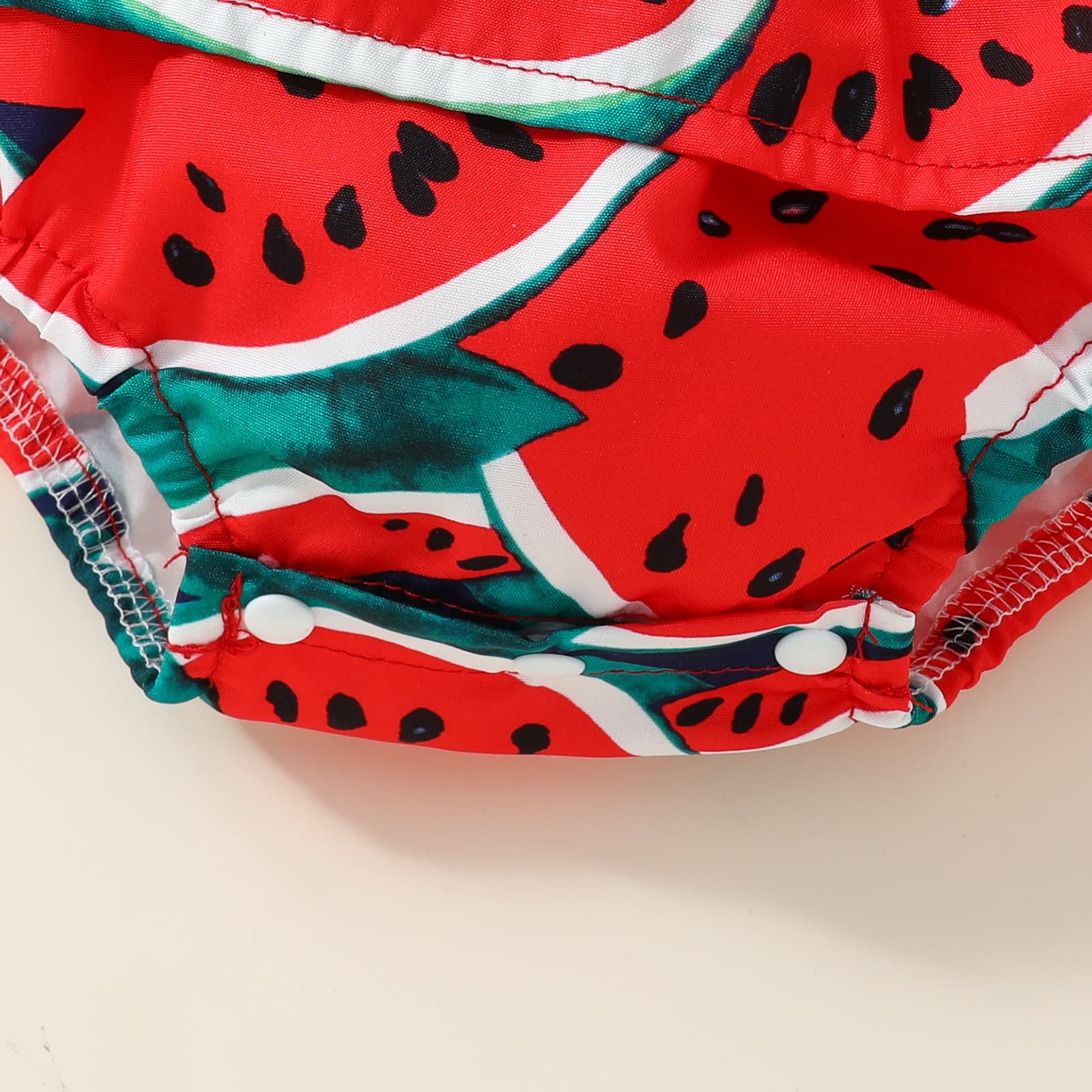 Amazon Summer Baby Short Sleeve Shirred Watermelon Triangle Bodysuit with Headband, Sweet Lantern Sleeve Skirt Bodysuit for Girls