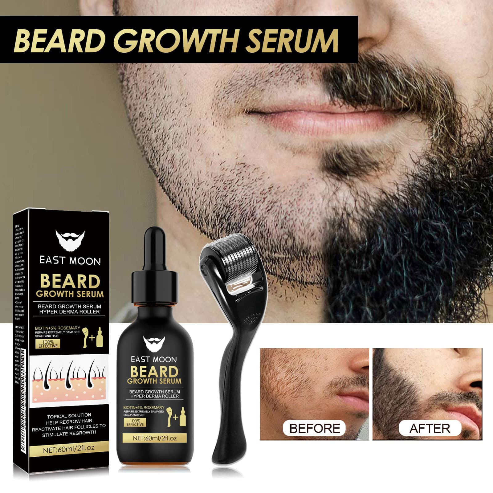 East Moon Beard Care Essential Set Men's Facial Hair Nourishment and Beard Care