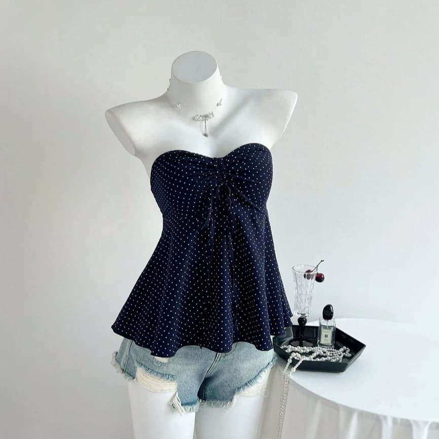 2026 New Summer Strapless Drawstring Polka Dot Fashion Women's Top, European and American Cross-border E-commerce Camisole Vest Top