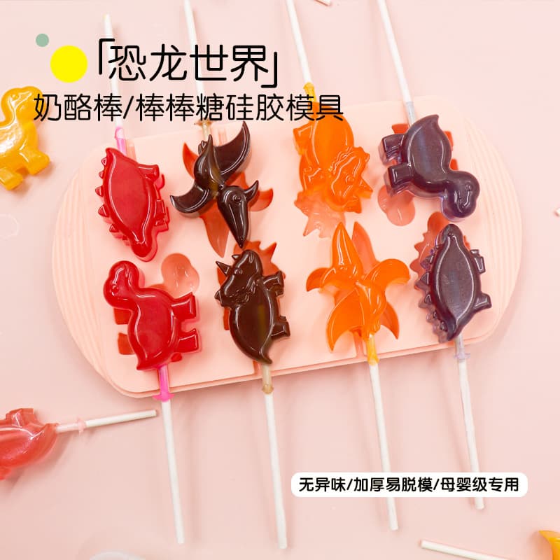 8-Link Dinosaur Silicone Candy Mold with Lid Lollipop Mold Cheese Stick Mold Irregular Shape Baking Cake Mold Non-Imported