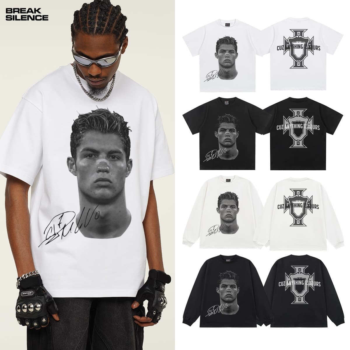 Cross-border 2025 Ronaldo heavy-duty short-sleeved T-shirts for men and women printed American retro street vintage trend