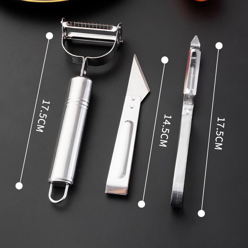Stainless Steel Peeler 3-Piece Set, Kitchen Potato Peeler Tool, Fruit & Carrot Grater, Multi-Function Vegetable Peeler
