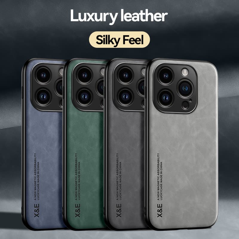 Suitable for 16 Pro Max, Lamb Leather iPhone 17 Car Magnetic 14 Pro Skin-Feel Leather Full Coverage Leather Texture for Men