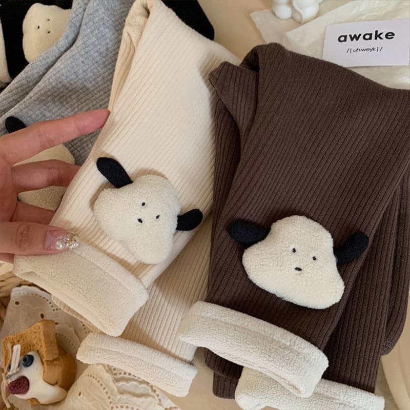 Girls' Autumn/Winter New Cartoon Fleece-Lined Leggings, Korean Style Children's Wear, Baby Girls' All-in-One Plush Warm Wearable Trendy Pants