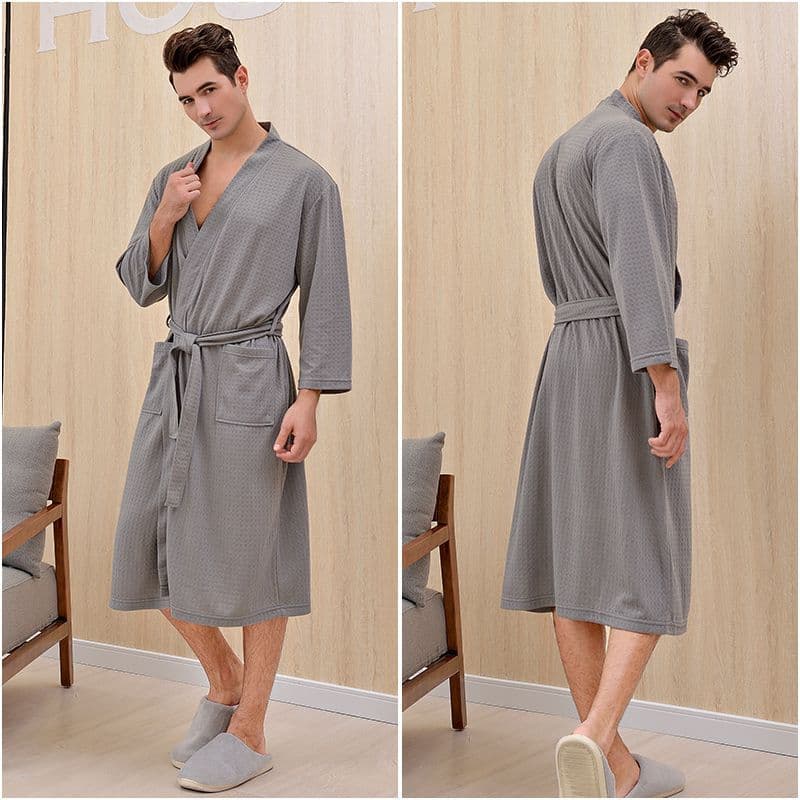 Spring/Autumn Waffle Weave Loose Unisex Bathrobe Plus Size Long Hotel Sleepwear, Morning Robe Couple's Pajamas