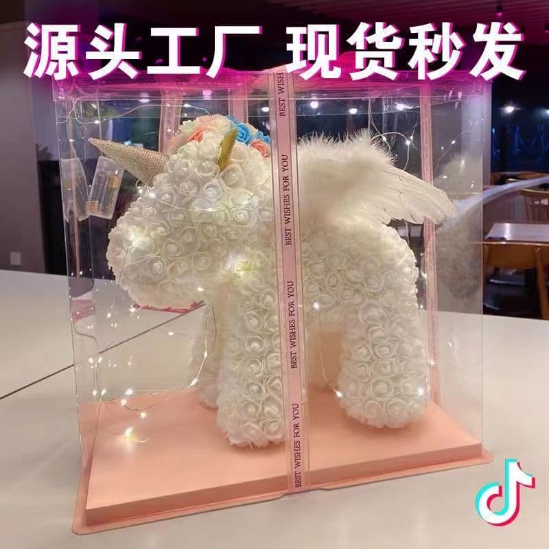 Qixi Valentine's Day Unicorn Preserved Flower Rose Bear Birthday Gift for Girls Girl Doll