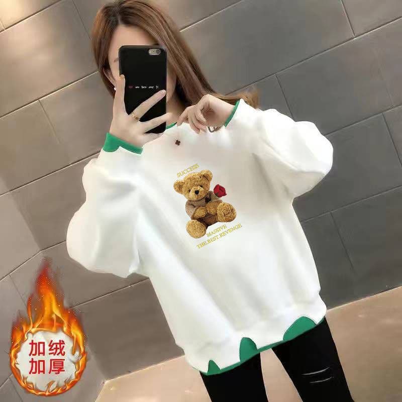 Fleece-lined sweatshirt for women, new autumn and winter style round neck false two-piece Korean version thick loose trendy top.
