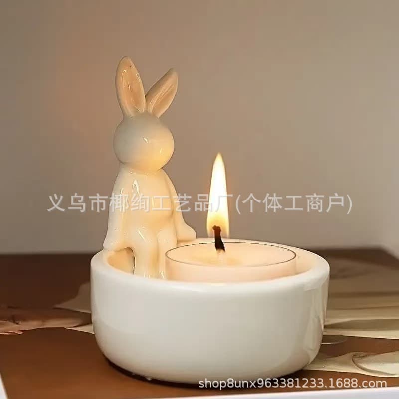 Cross-Border Nordic Style Ins Resin Cartoon Bunny Candle Holder Home Aromatherapy Candle Ware Resin Craft Ornaments