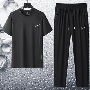 New Breathable Men's Suit Summer Casual Plus Size Loose Two-Piece Set Men's Quick Dry Thin Ice Silk Sportswear