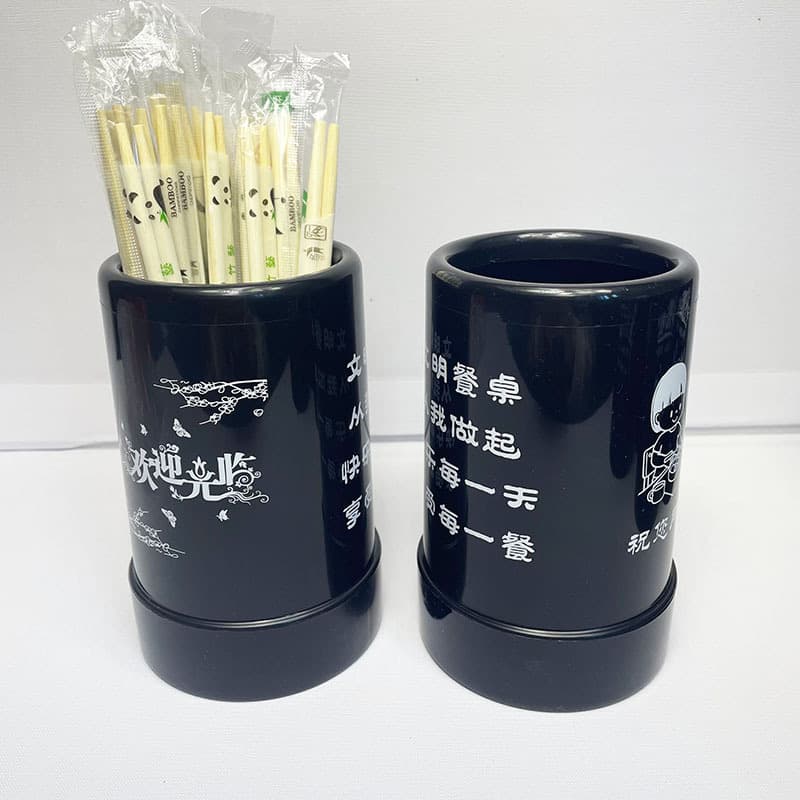Plastic chopsticks cylinder for restaurants, eatery tableware holder, noodle shop printed chopsticks cylinder commercial logo