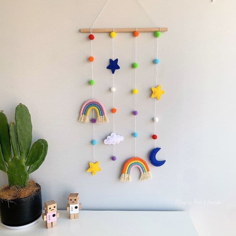 Ins Style Decorative 3D Rainbow Star Pom Pom Hanging Ornament Photo Clip Hair Clip Storage for Kids Room Kindergarten