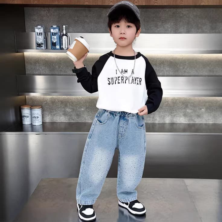 Boys' Spring Jeans 2026 Hot Diamond Spring and Autumn Children's Pants Middle-aged Boys' Loose Straight Trendy Pants