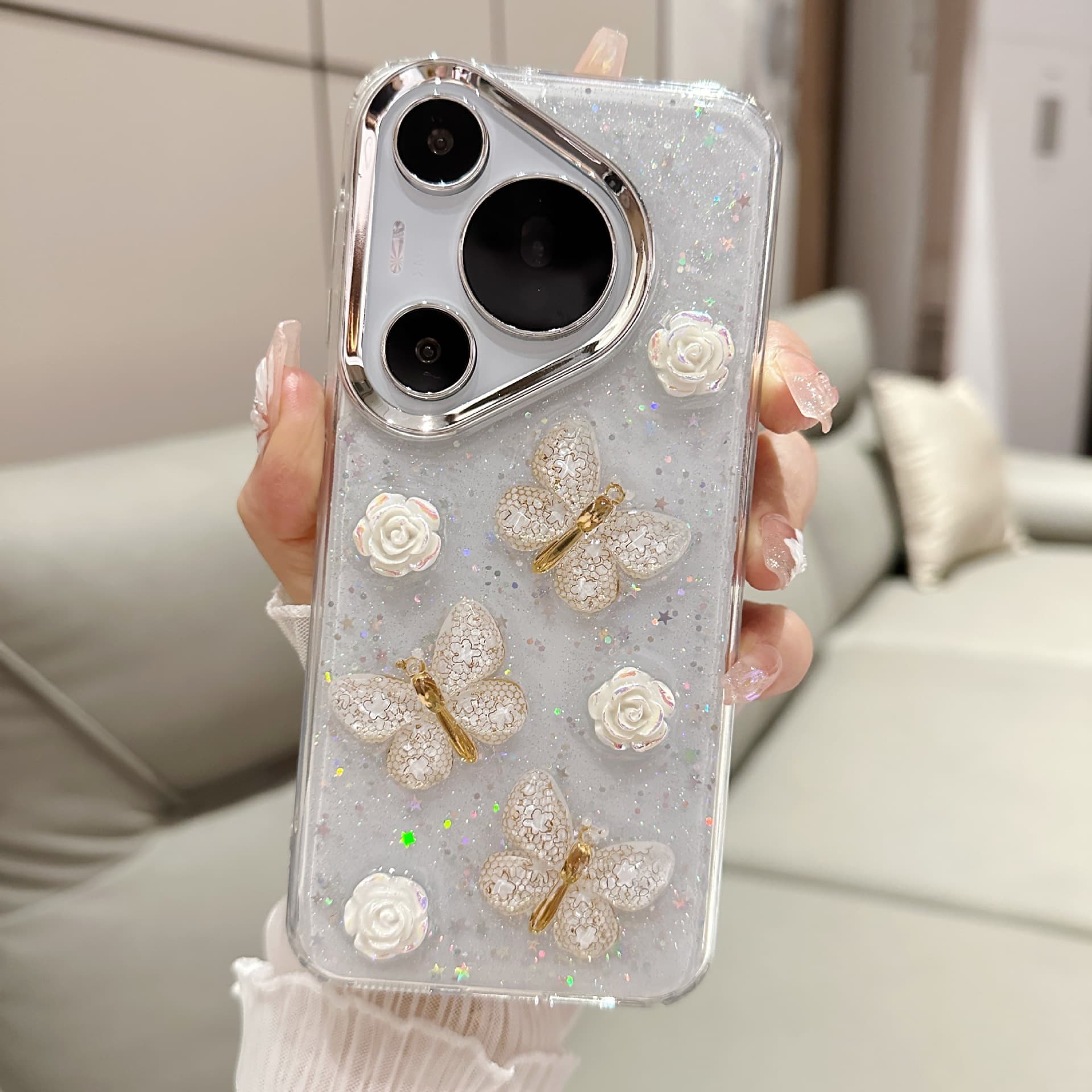Three-dimensional rose gold butterfly suitable for Huawei pura70pro mobile phone case mate70pro + high-end p60 glue