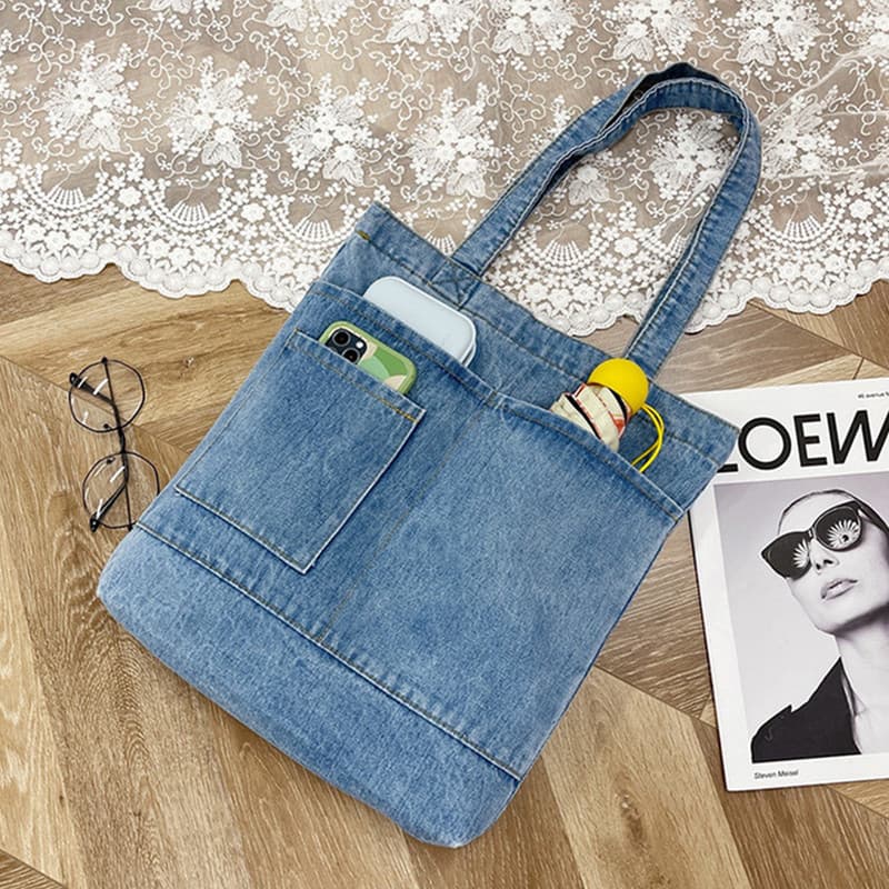 Crossbody Denim Bag Shoulder Bag Women Casual Simple Korean Style Tote Bag Canvas Student Handbag Tutoring Bag