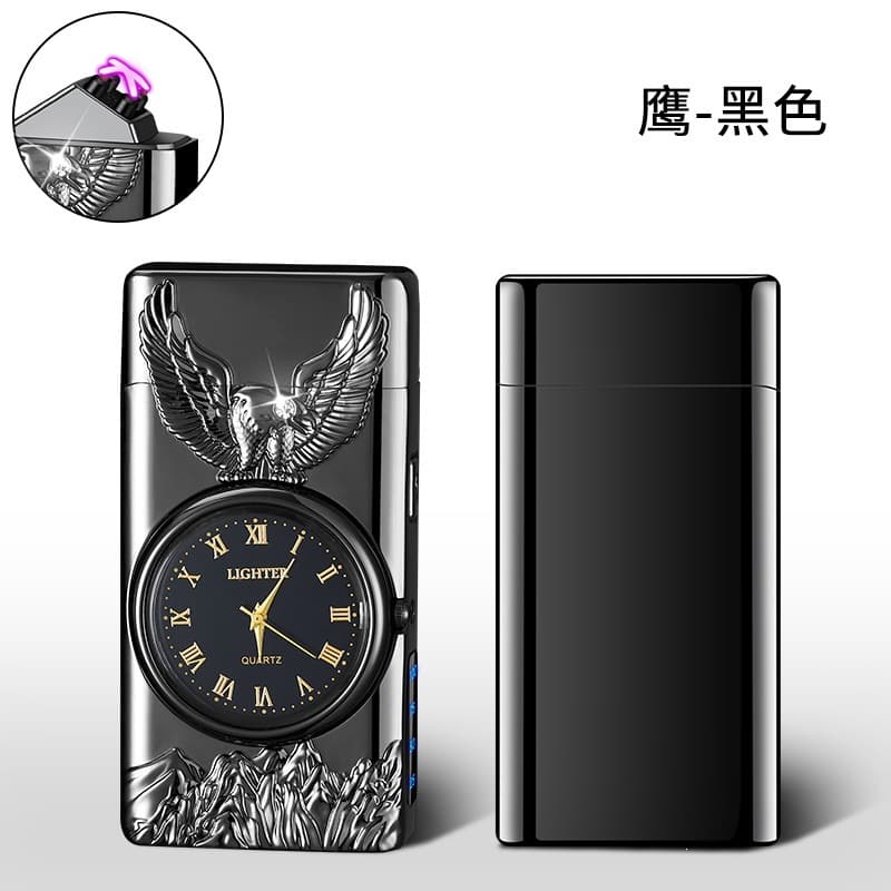 2217 Embossed Auspicious Dragon Real Watch LED Flashlight Battery Display Heavy Metal Dual Arc Lighter Premium Viral