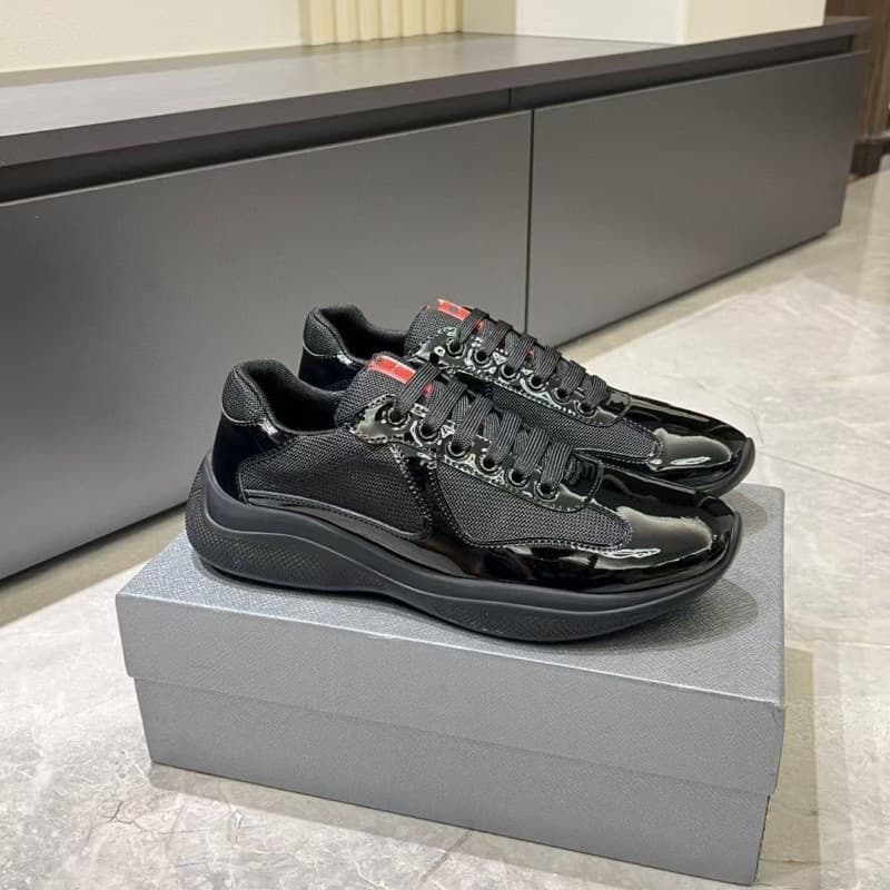 Putian Europe Export Americas Cup Prada High-End Men's Shoes Patent Leather Mesh Casual Sports Shoes