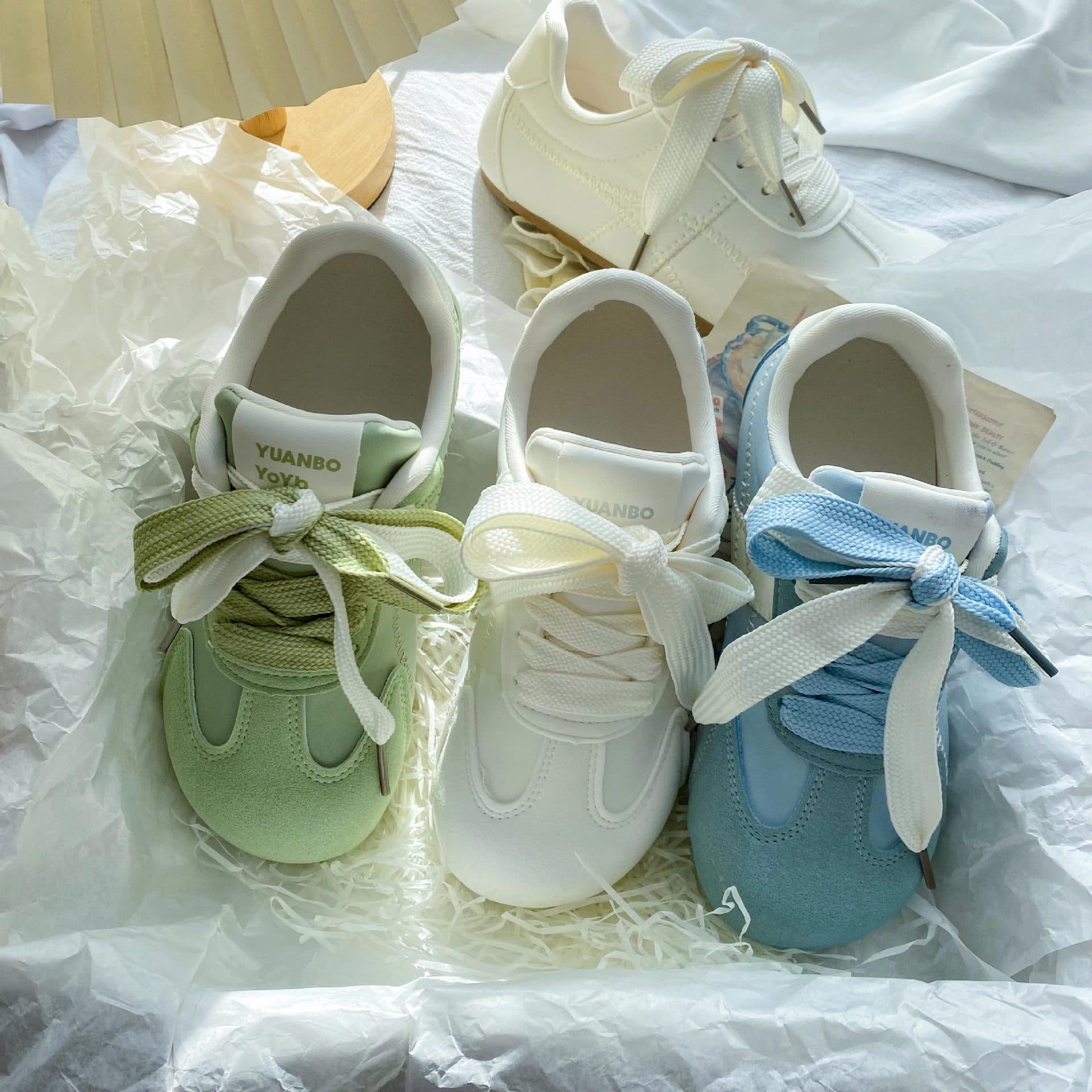 Blue German Army Trainers for Women, 2025 Spring/Summer New Versatile Casual Sports Shoes, Flat Lace-Up Agate Shoes N2215