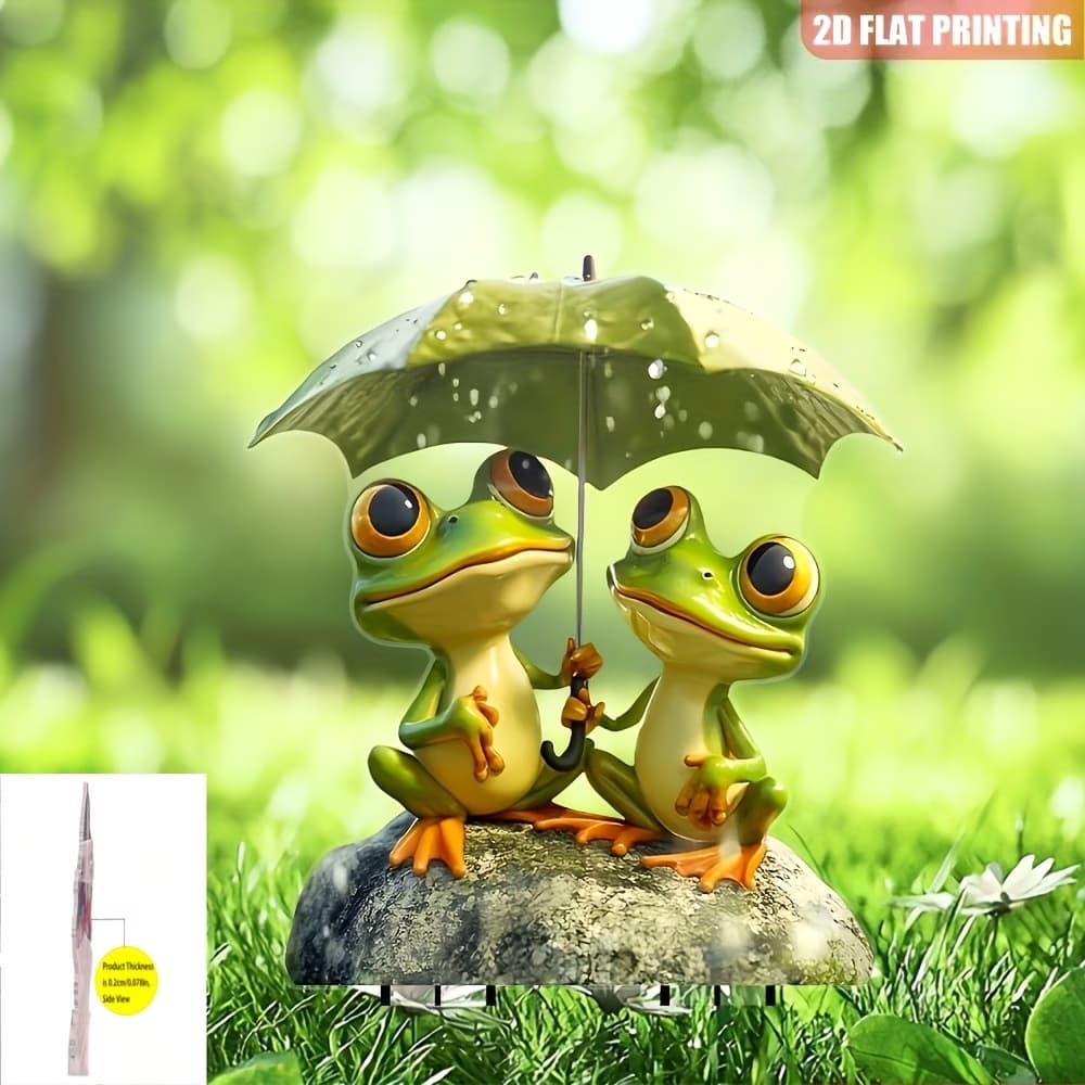 New Cute Green Frog Ground Stake Acrylic Cross-border Outdoor Garden Decoration Frog Holding Umbrella Acrylic Courtyard