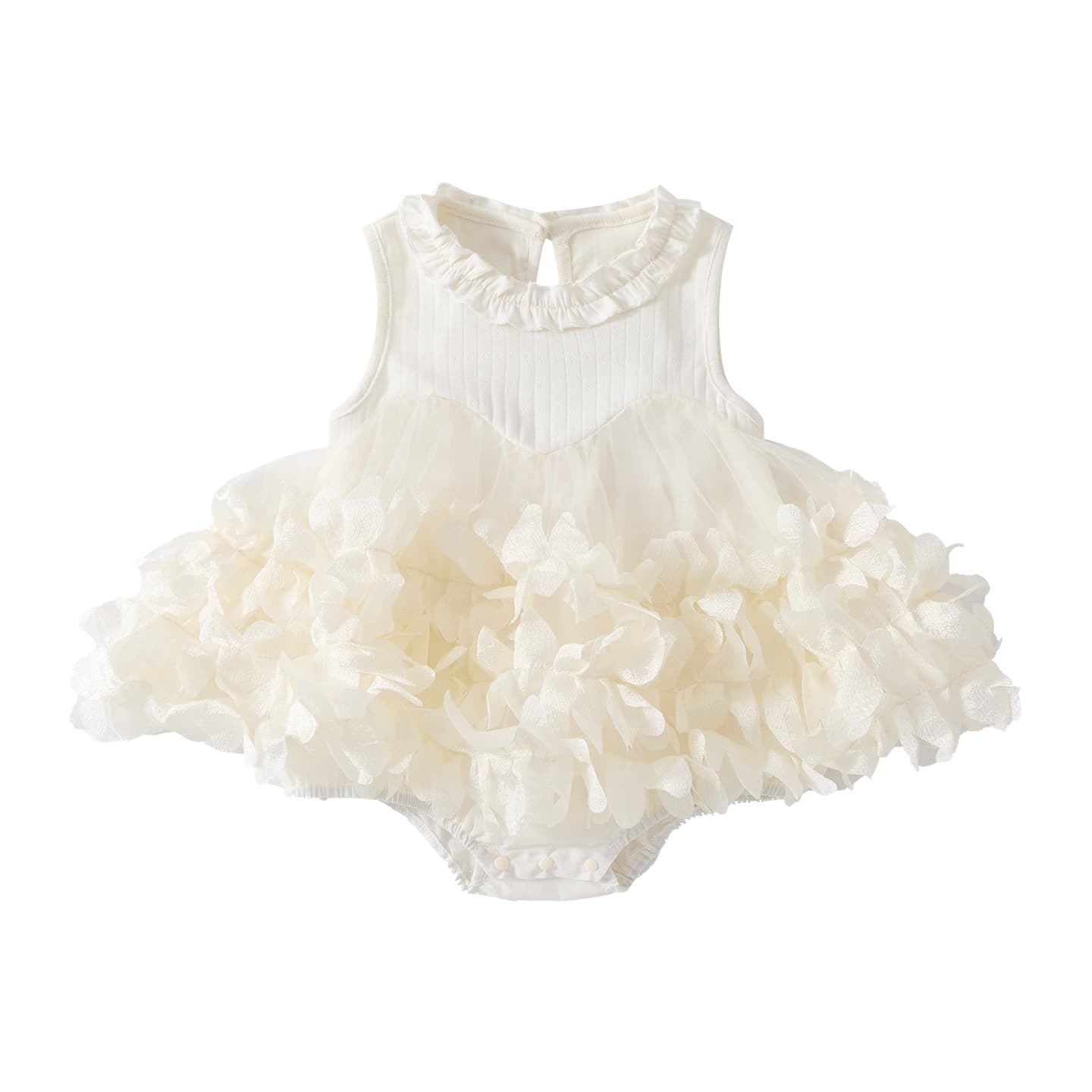 New Summer Baby Simple Sweet Petal Knit Vest Romper Girl Breathable Mesh Puffy Dress