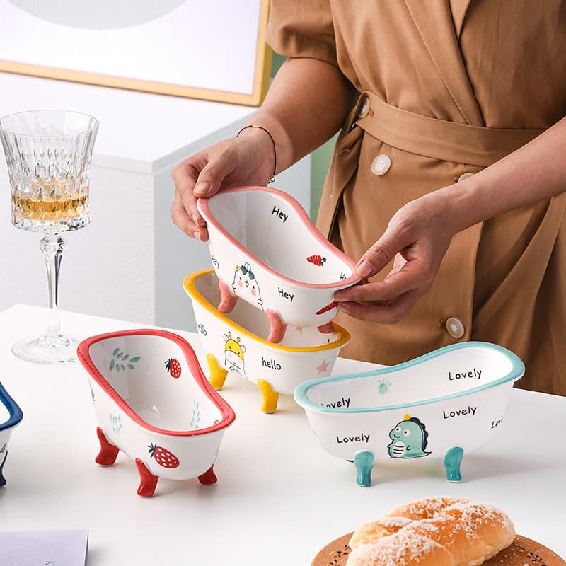 Creative Ceramic Bathtub Bowl Cereal Bowl Dessert Bowl Ice Cream Bowl Microwave Oven Breakfast Bowl Cute Small Bowl