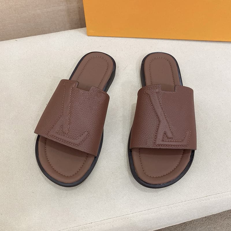 Cross-border Large Size Genuine Leather Soft Sole Men's Slippers High-end Luxury Casual Flip-flops Vietnam Rubber Slide Sandals