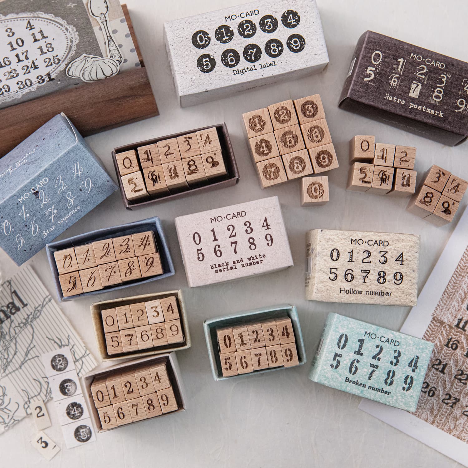 Mo Mo Beech Wood Seal Set Digital Imprint Series Retro Basic Handbook DIY Daily Decoration Mark Printing
