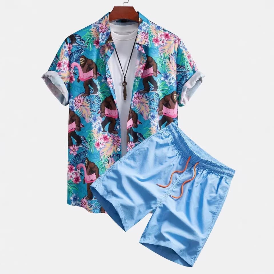 2026 New Fashion Summer 3D Digital Printing Casual Men's Versatile Sports Short-Sleeved Beach Set