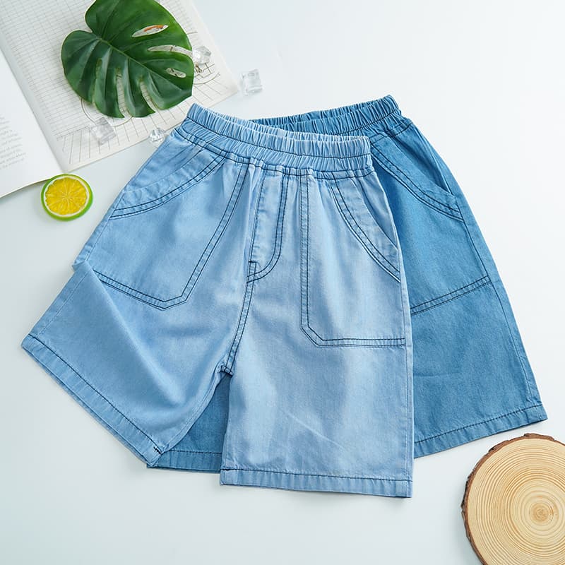 Children's Tencel Cotton Denim Capri Pants, Summer Thin Style for Boys and Girls, Korean Version Shorts, Baby Cropped Pants, Kids Pants
